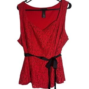 Lane Bryant Red Lace Sleeveless Top 18 with‎ belt